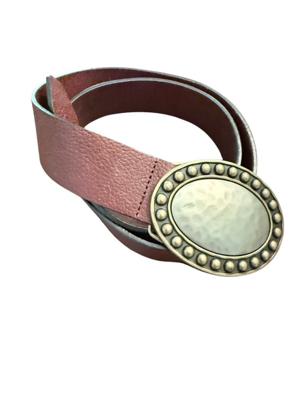 Fossil Women's Leather Belt Size Small Hammered Metal Buckle 1.5" wide Brown